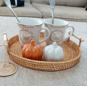 11" round rattan tray serving tray decorative tray farmhouse Boho Coastal Decor